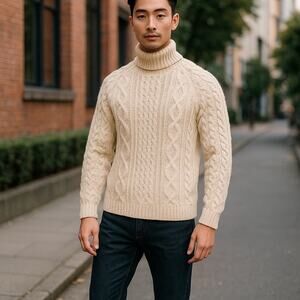 Men’s Vintage Alexander’s Wool Cable knit Turtleneck XL Preppy
